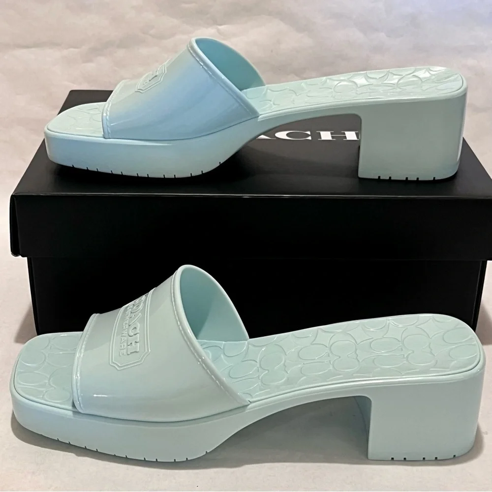 Coach Scarlett Rubber Block Heel Sandals Size 10 Sea Mist (Green/Blue) - Picture 6 of 12
